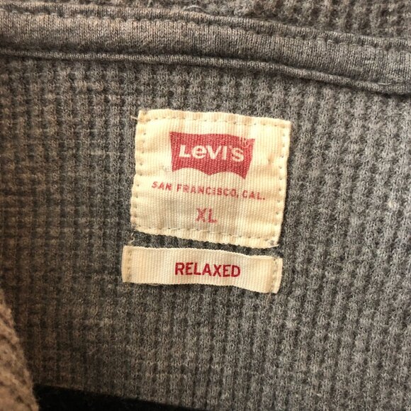 Levis Mens Gray Waffle Knit Thermal Hooded Sweater Relaxed Fit XL - Picture 3 of 5